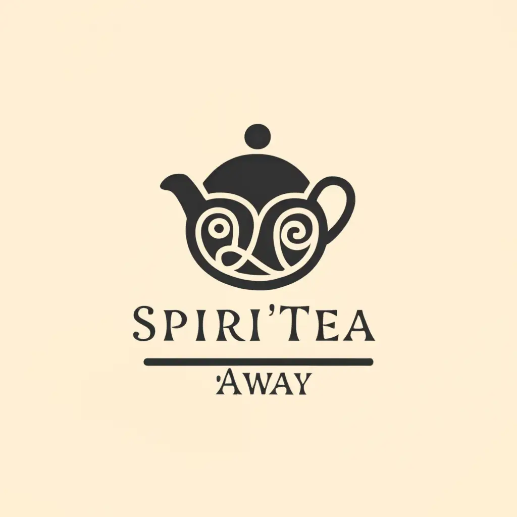 a logo design, with the text 'SpiriTea Away', main symbol: tea pot, complex, to be used in Religious industry, clear background. Letters should be shaped like smoke.