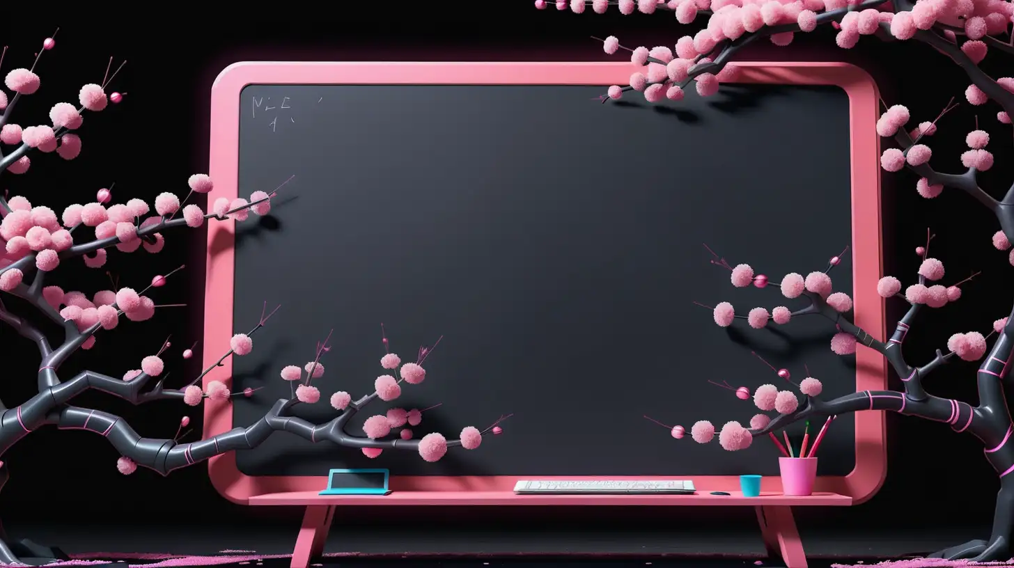 Futuristic Black Board Surrounded by Cherry Blossom Colors