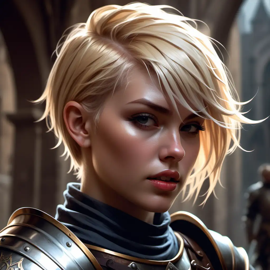 blonde short undercut hair, knight, rugged , close up, d&d, highly detailed, digital painting, artstation, sharp focus, fantasy art, character art, illustration, 8k, art by artgerm and greg rutkowski