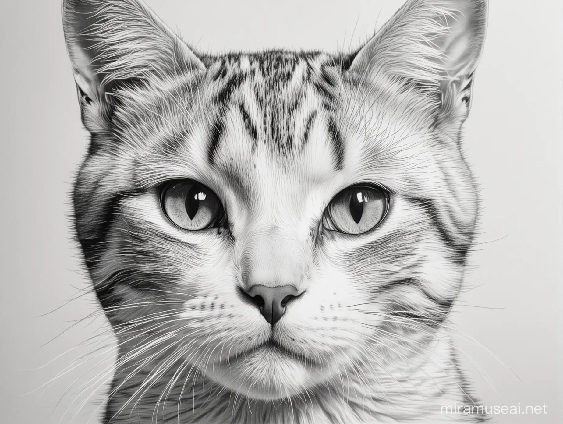 black and white line drawing of cats face