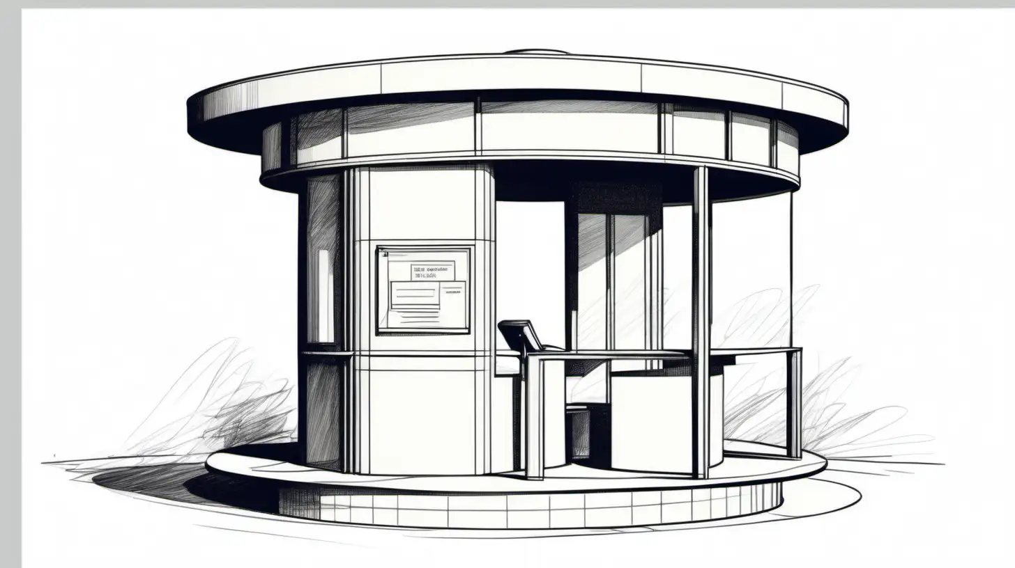 round ticket booth, le corbusier sketch style