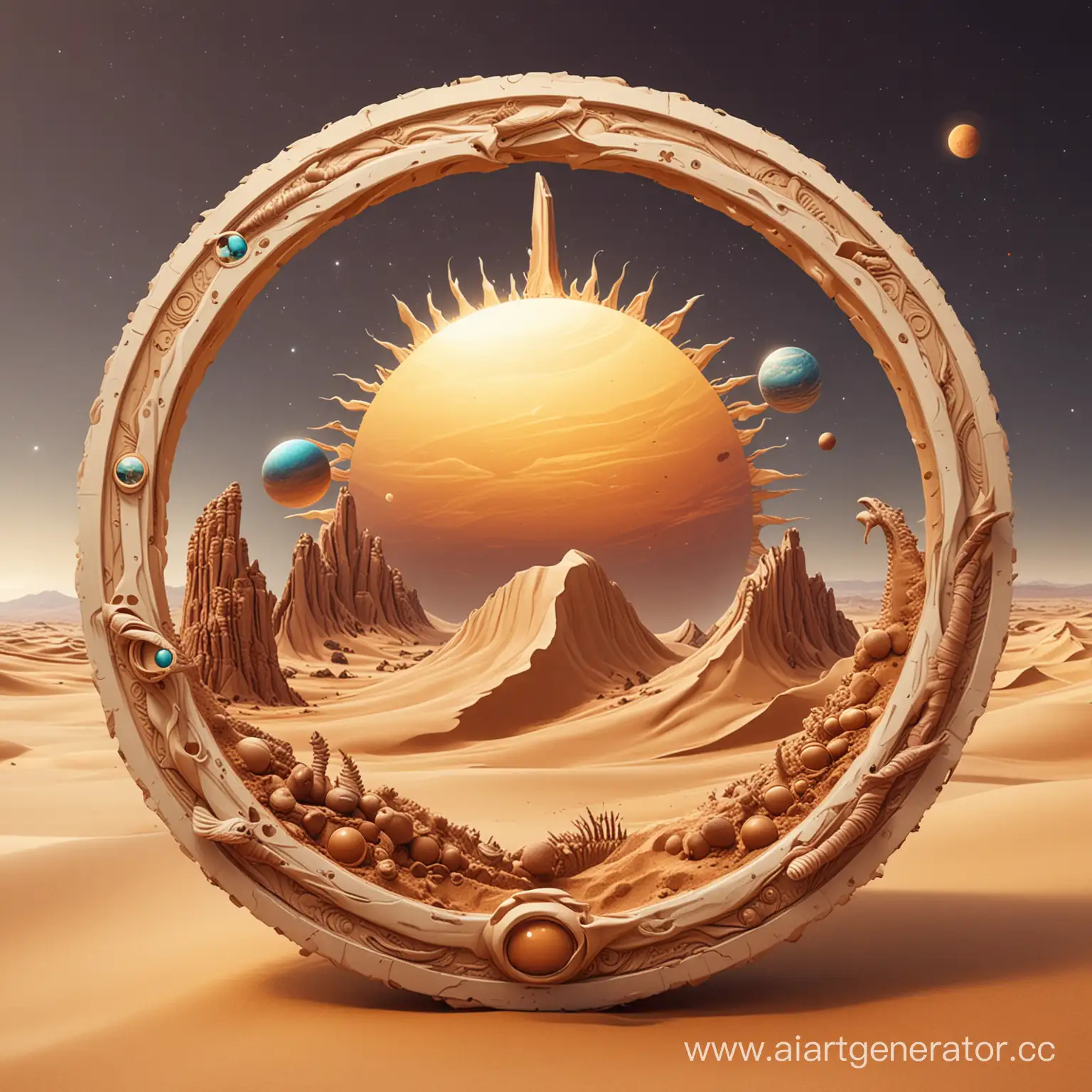 Duneinspired-Sun-Logo-with-Planets-and-Sandworm