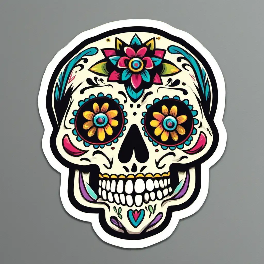 Colorful Mexican Skull Sticker for Vibrant Personalization