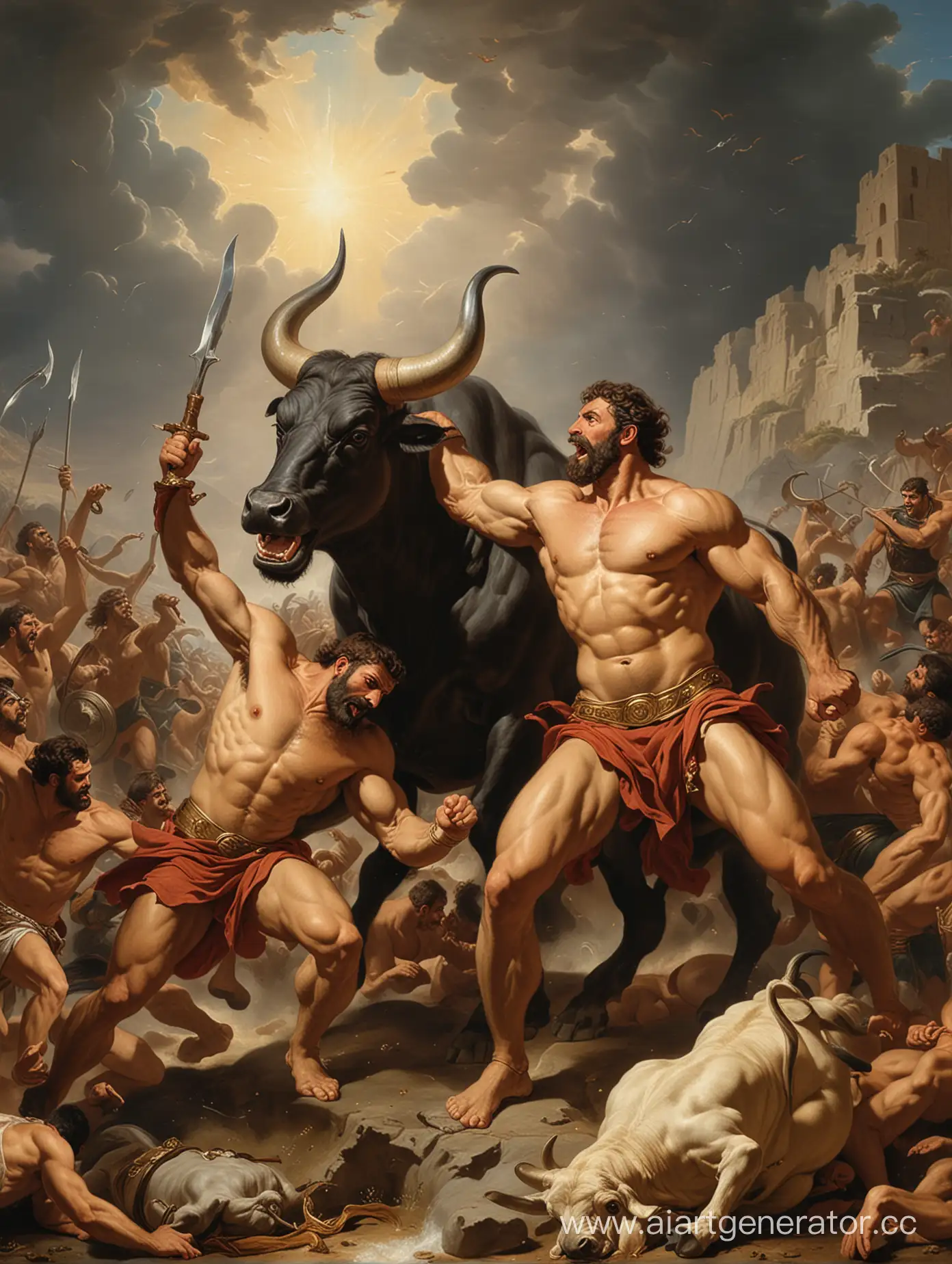 Hercules-Confronts-the-Mighty-Cretan-Bull-in-Epic-Battle