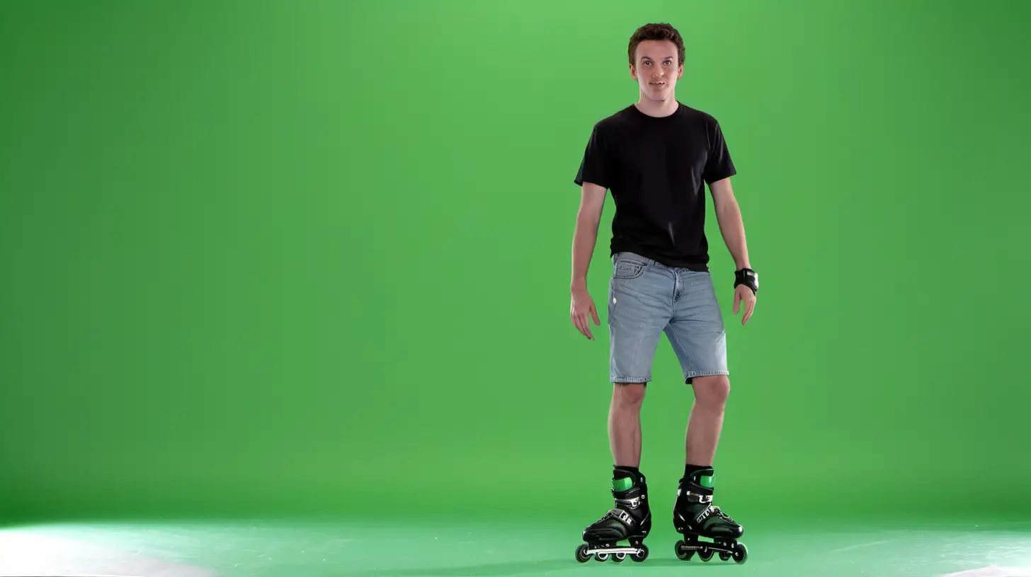 Young Male Rollerblading on Green Screen Background