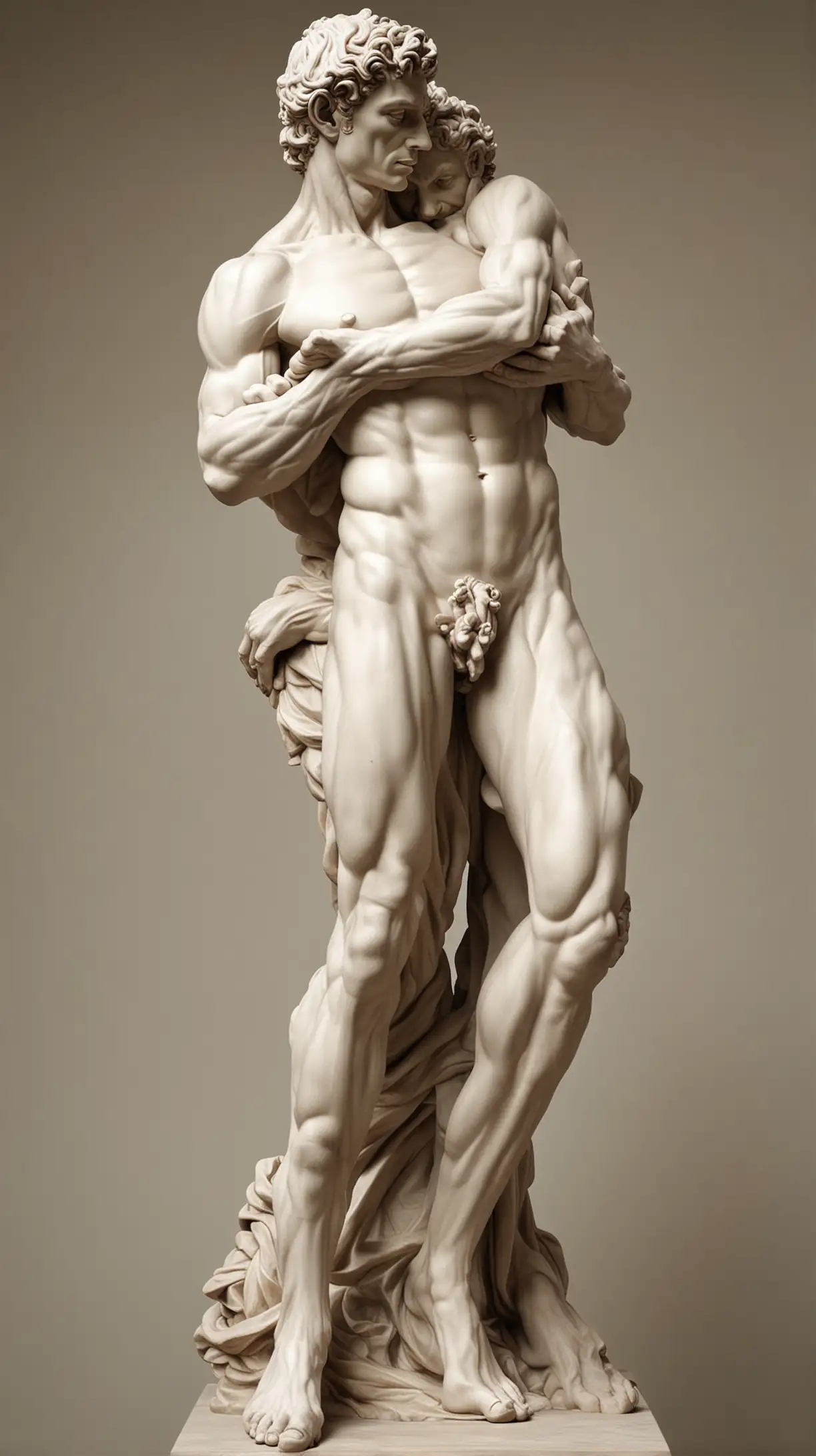 a man holding another man in his arms, a surrealist sculpture by Michelangelo, featured on tumblr, neo-romanticism, art, renaissance painting, masculine