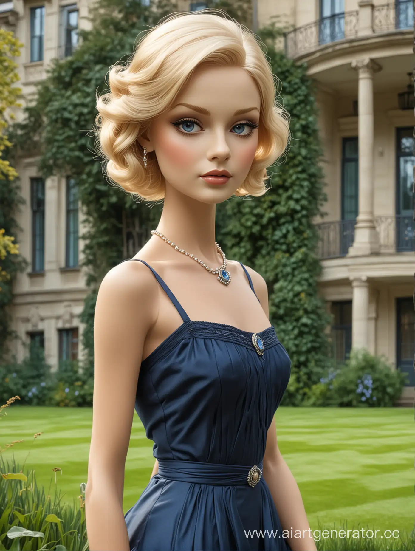 Art-Deco-Style-Doll-Elegant-Blonde-Lady-on-Estate-Lawn