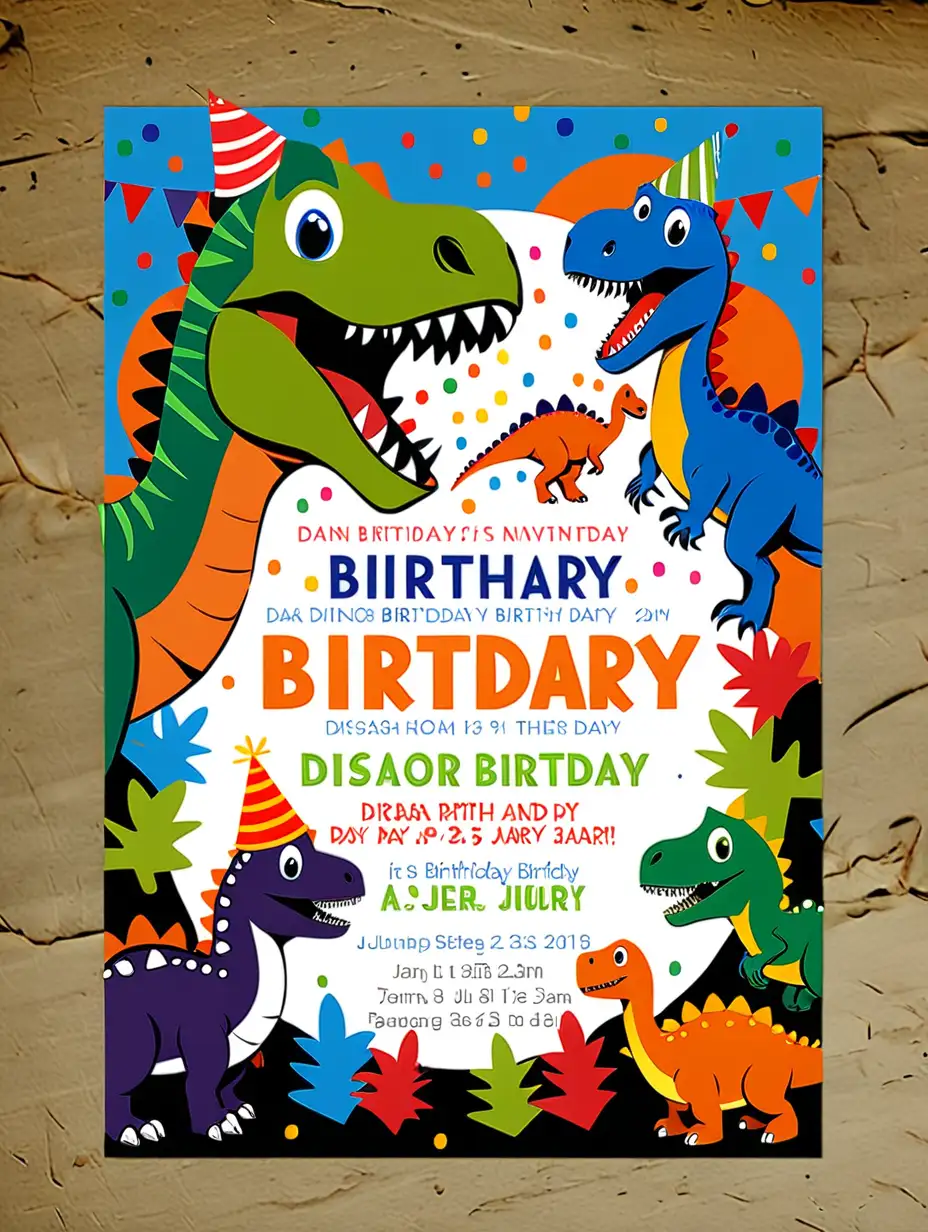Colorful Dinosaur Birthday Party Invitation