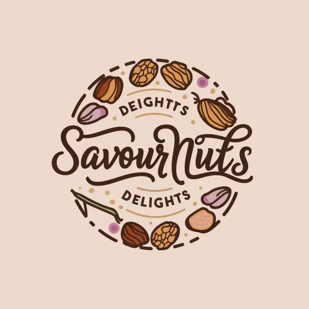 a logo design,with the text "SavourNuts Delights", main symbol:dry fruits,Moderate,clear background