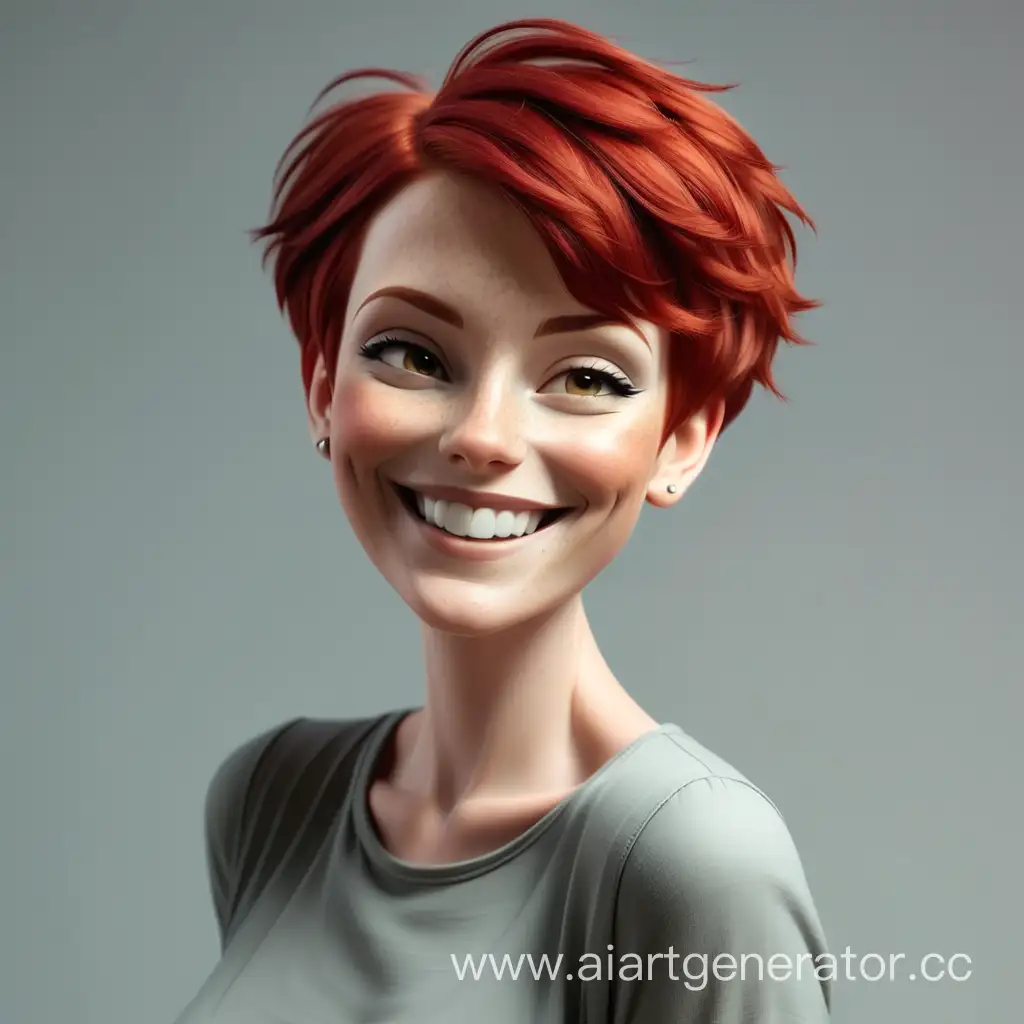 Женщина с рыжими короткими волосами в полный рост улыбается