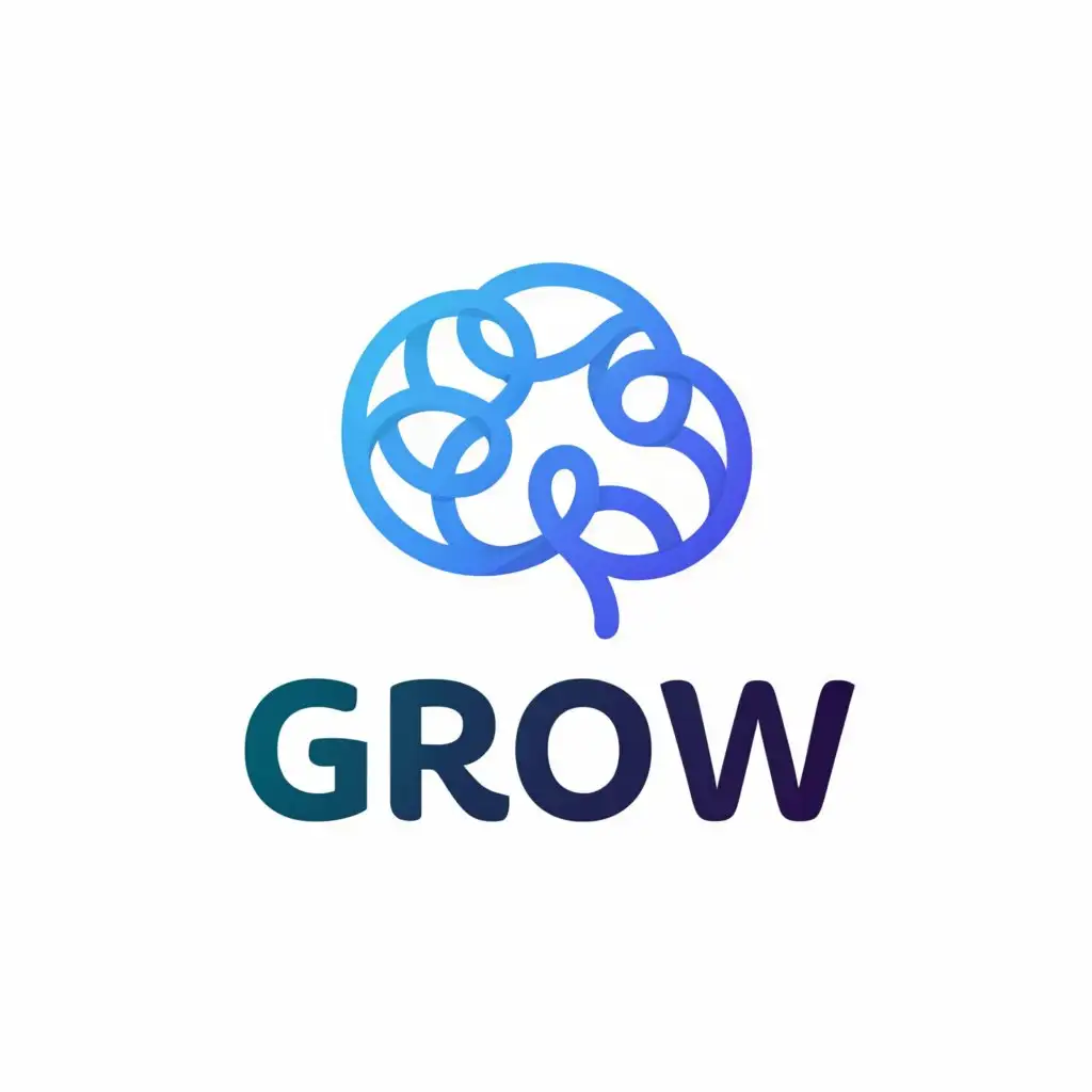 a logo design,with the text "grow", main symbol:brain blue,Moderate,clear background