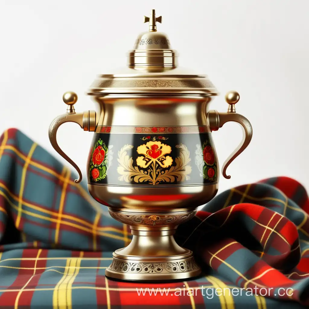 Russian-Samovar-Khokhloma-on-Scottish-Tartan-Blanket