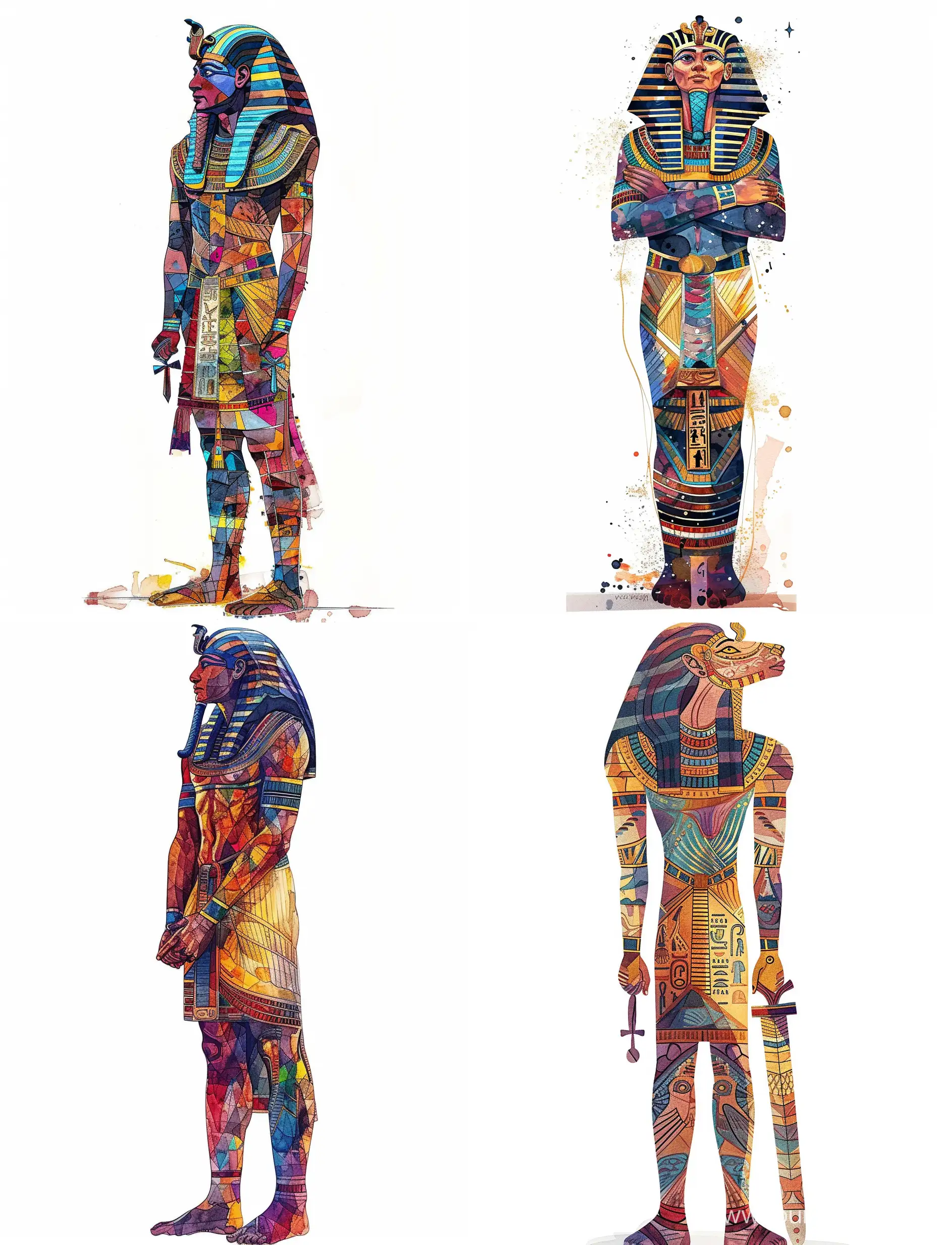 Stylized-Caricature-of-an-Ancient-Egyptian-Warrior-in-Vibrant-Watercolor