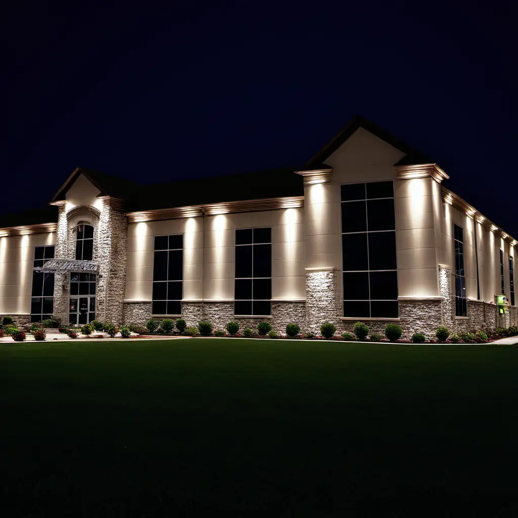 commercial building with landscape lights