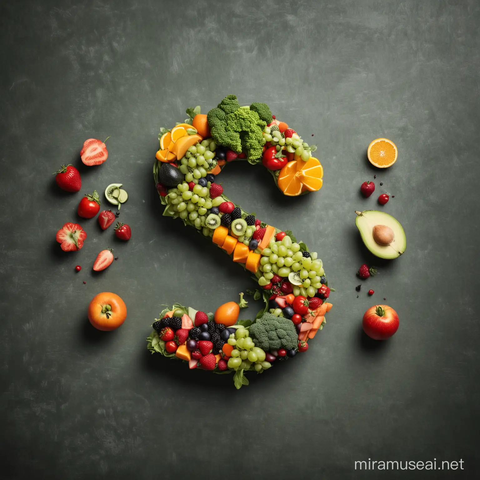 Colorful Fruits and Vegetables with Question Mark in Between