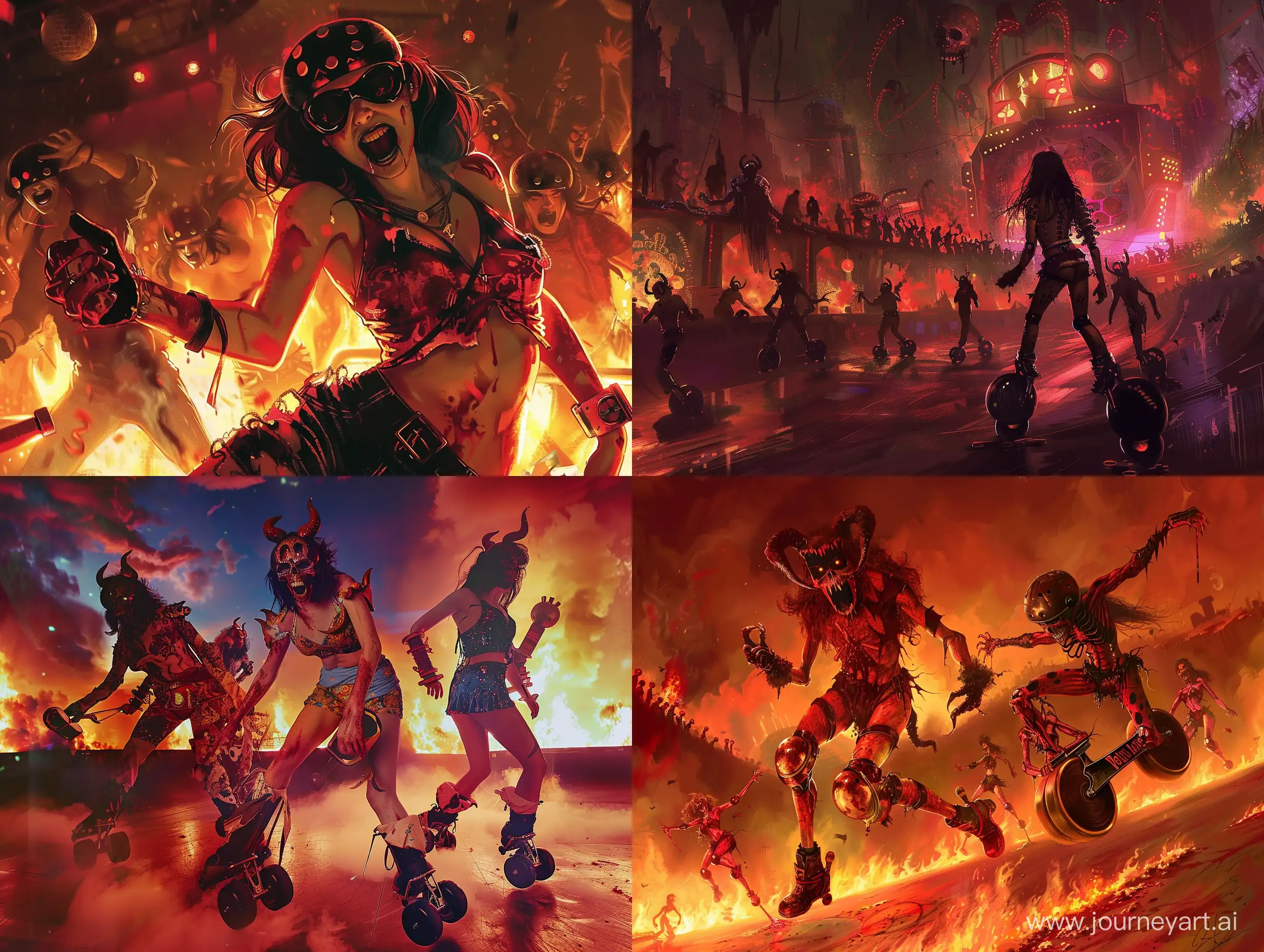 Symbolic-Roller-Disco-Party-in-Hell-Fiery-Revelry-Amidst-Infernal-Ambiance