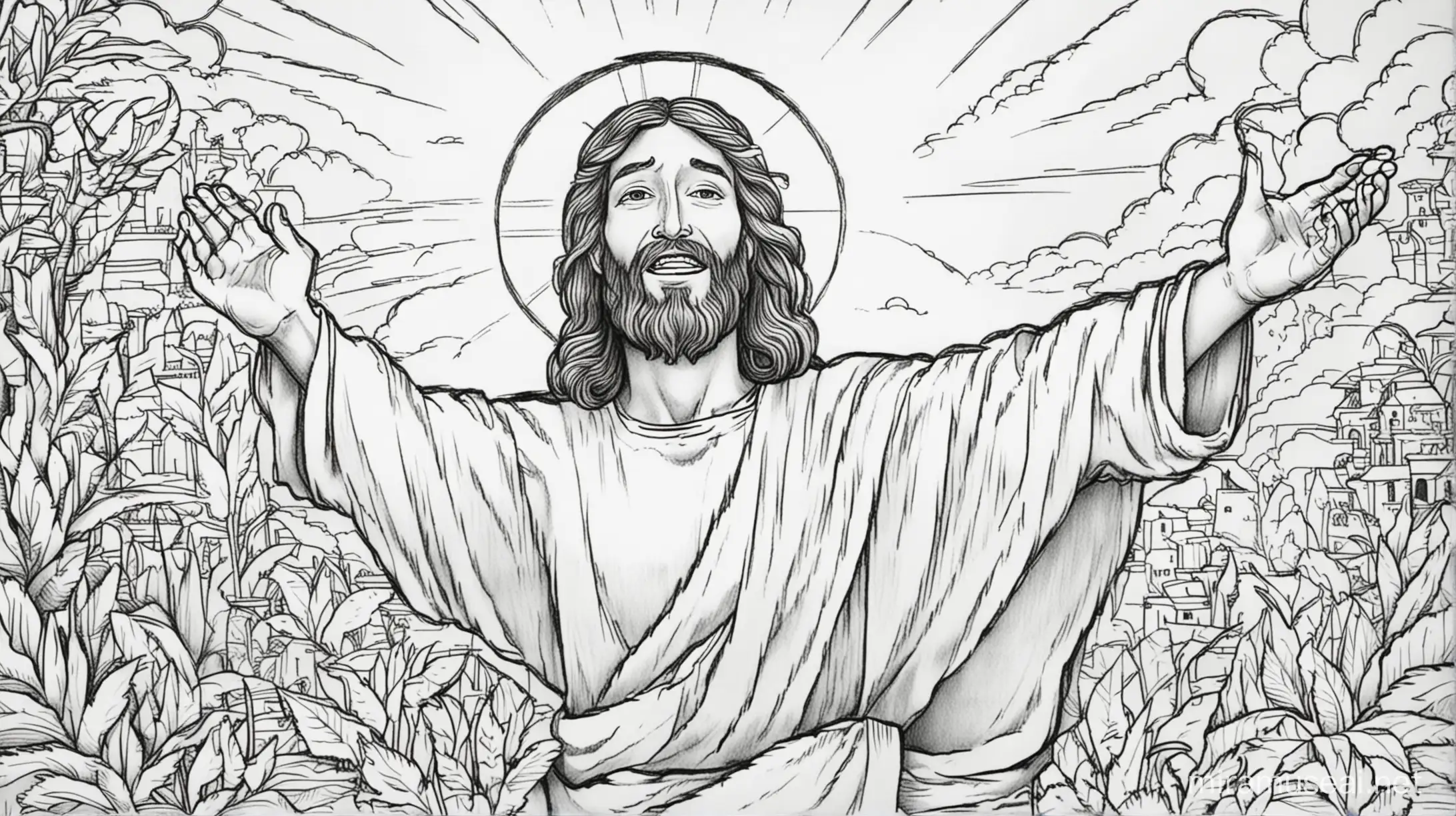 Joyful Jesus Christ Coloring Book Illustration