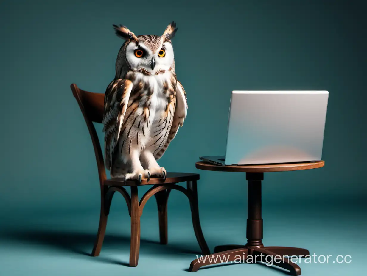 Wise-Owl-Engaged-in-Digital-Realm-Intently-Observing-a-Laptop