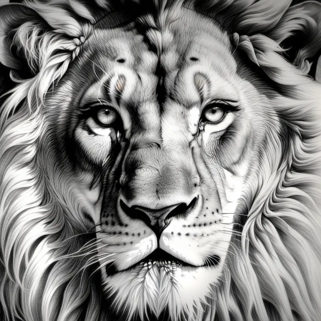 Realistic CloseUp Pencil Drawing of a Majestic Lions Face