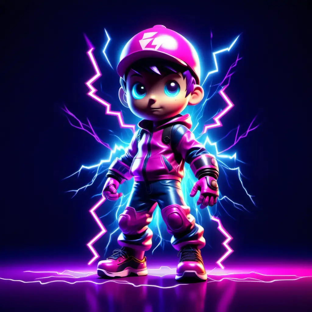 Electric Boy Cartoon Character in Magenta with Stunning Lighting Effects 4K HD