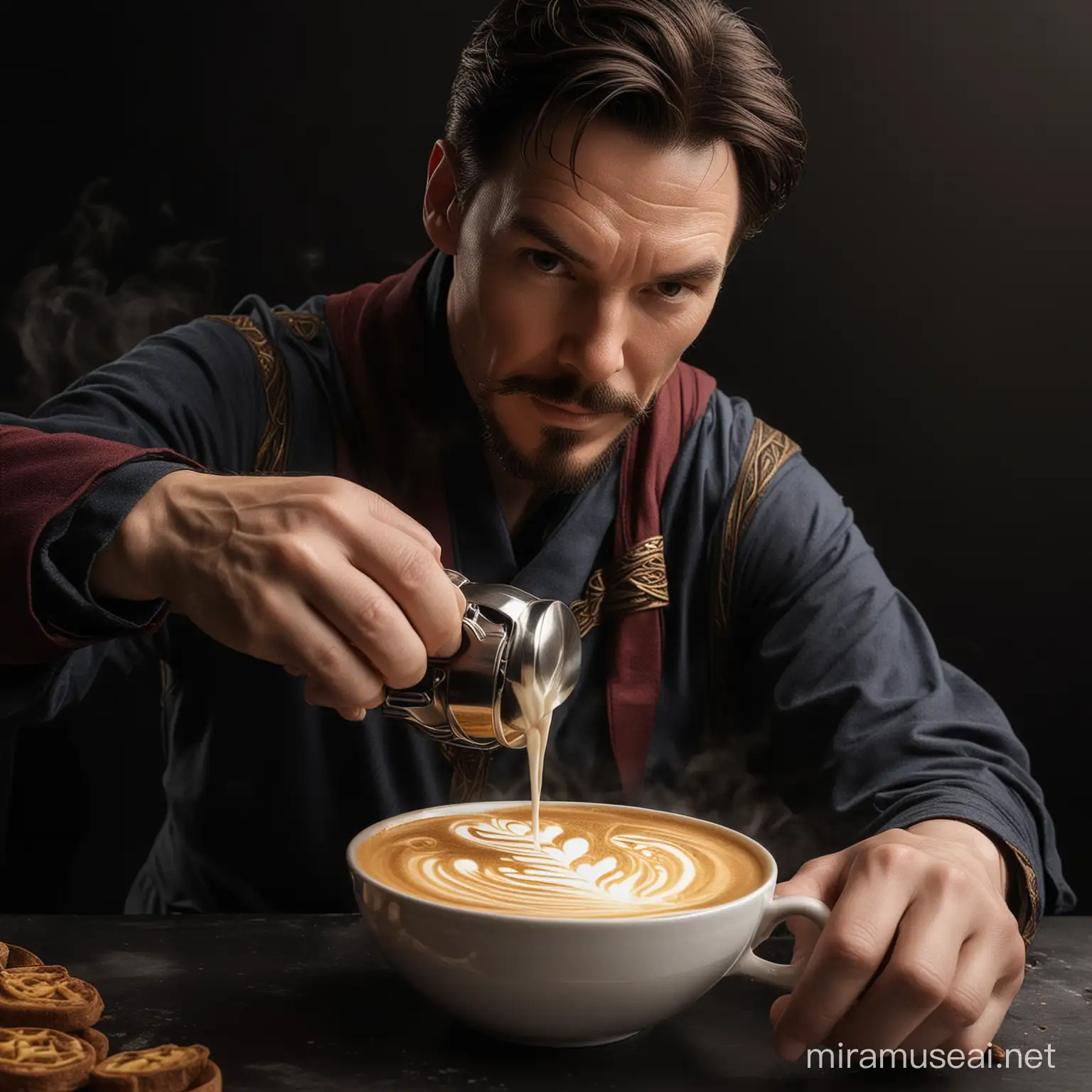 Dr Strange Creating Latte Art in Enigmatic Darkness