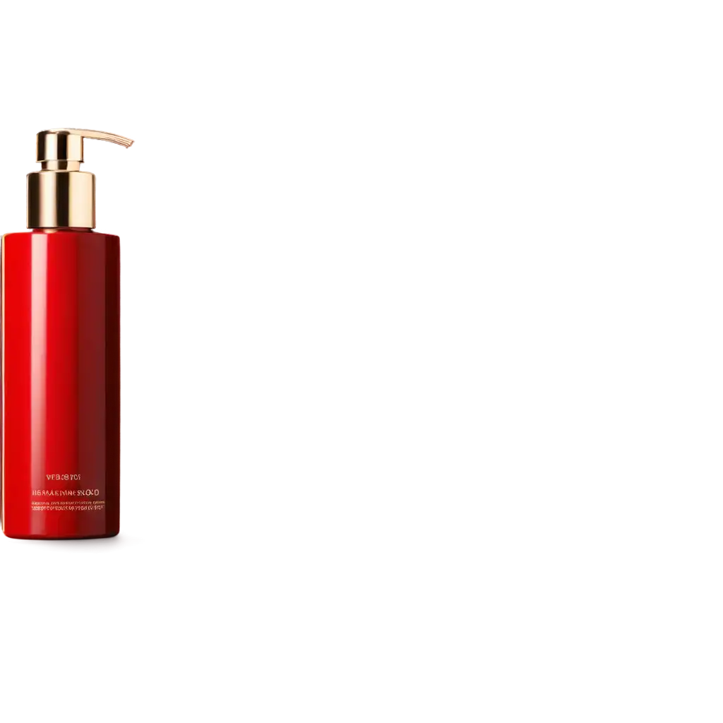 Stunning-HighQuality-PNG-Image-Luxurious-Red-Shampoo-Bottle-on-Cream-Ceramic-Tile