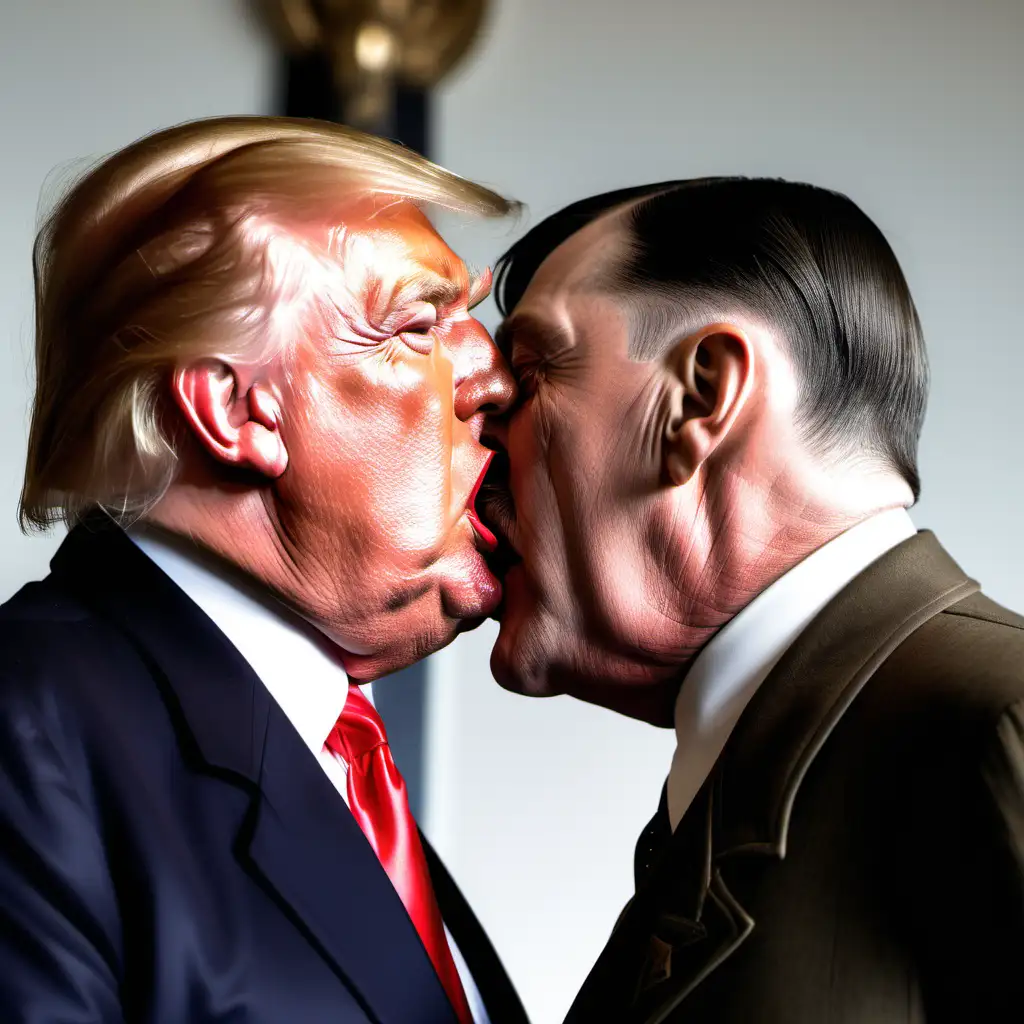 Doland Trump give a romantic kiss Adolf Hitler