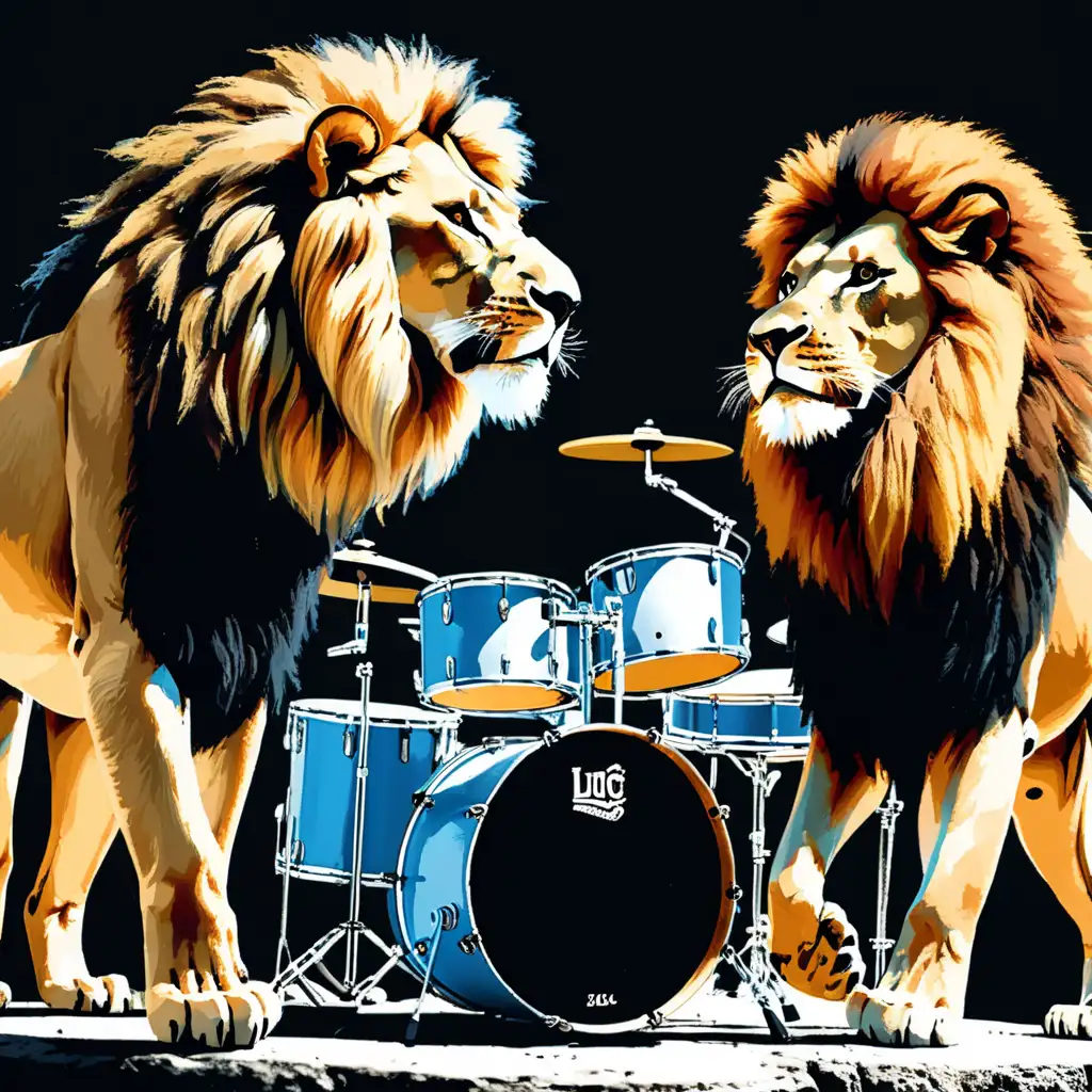 Lions playing in a rockband