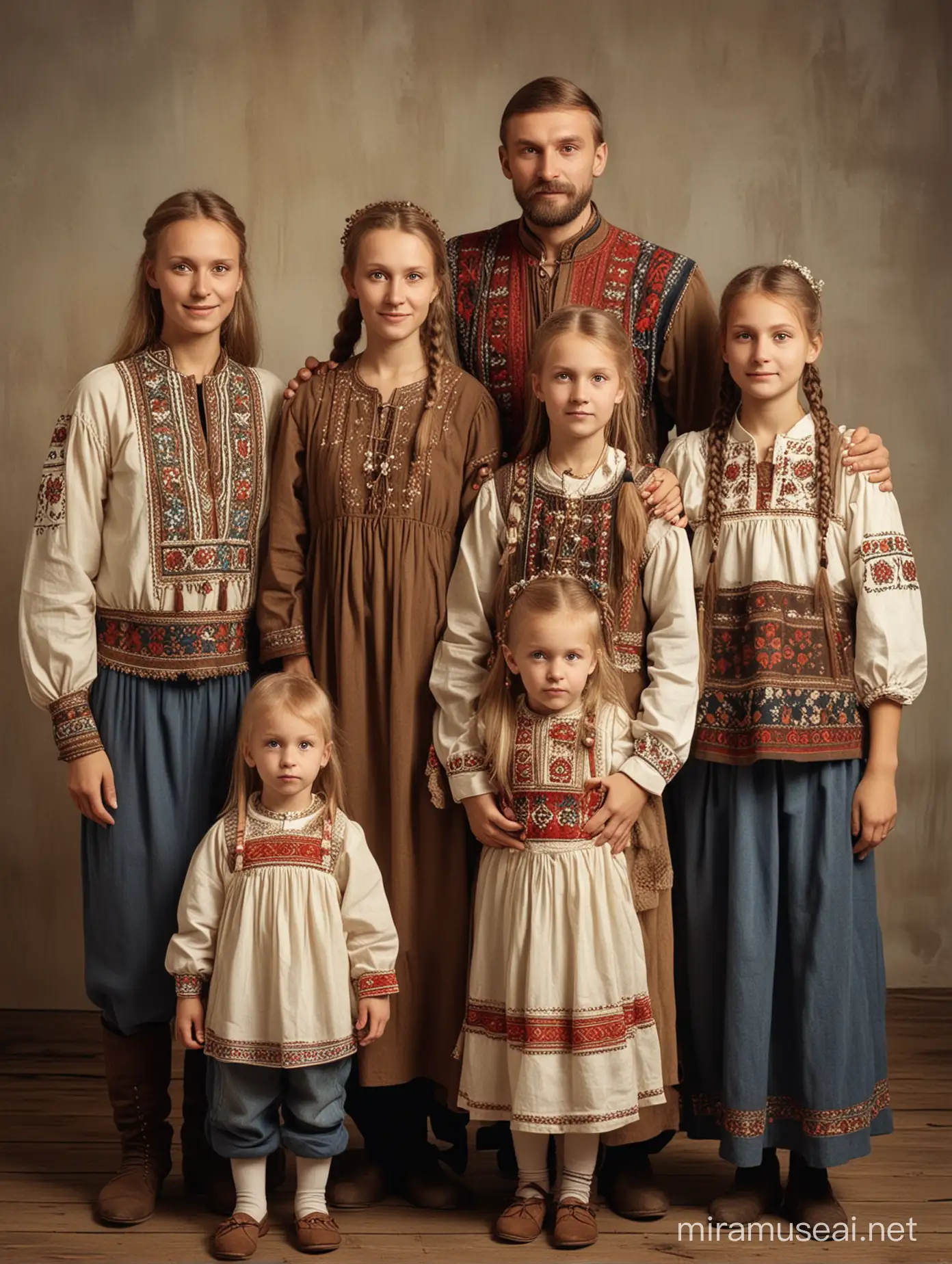 Slavic Family Enjoying Traditional Costumed Festivity