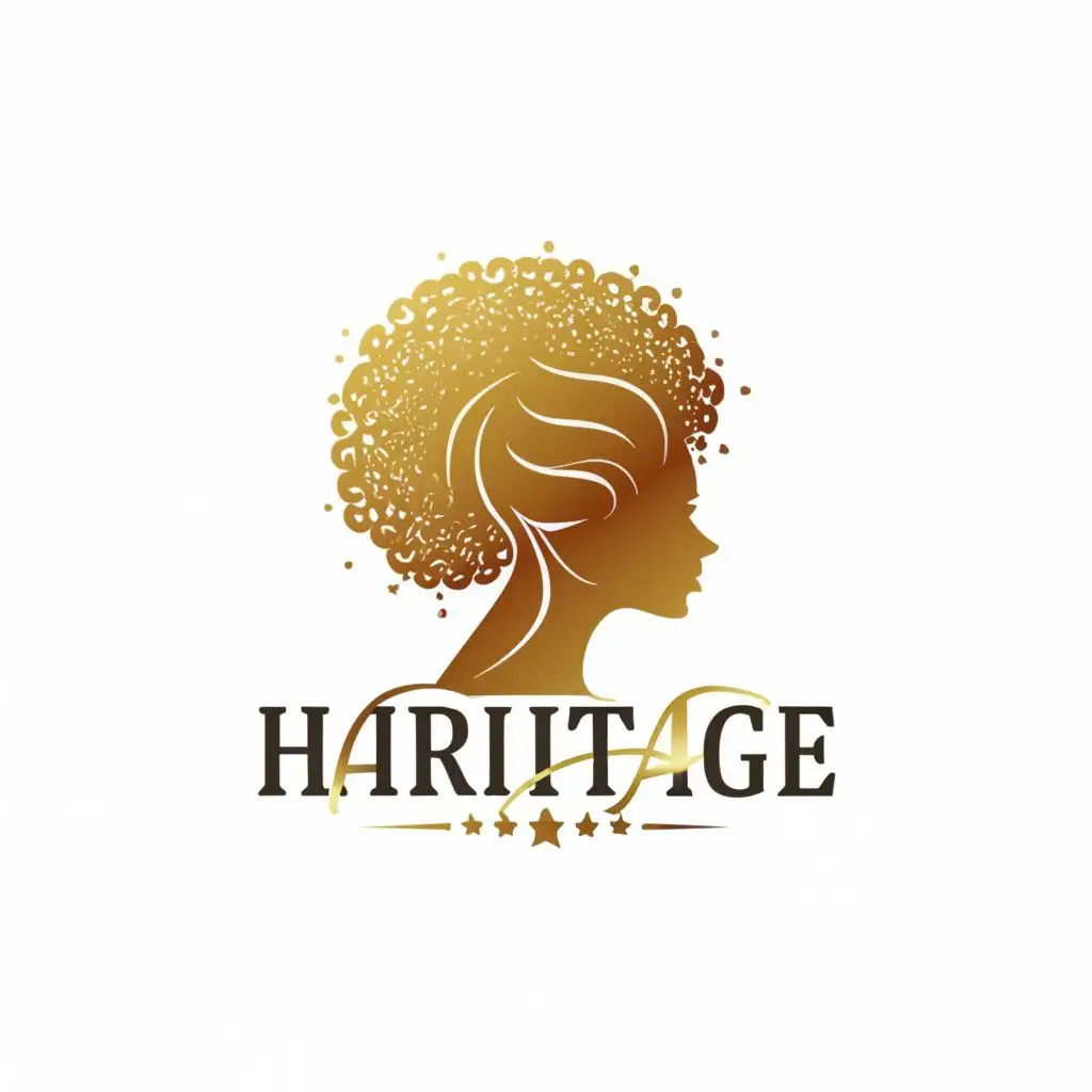 logo, Gold Afrocentric Hair, with the text "Hairitage", typography, be used in Beauty Spa industry
