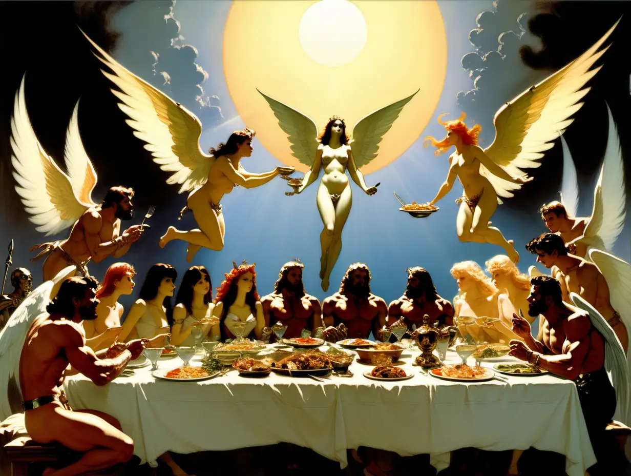 Heavenly Banquet Angels Fairies and Saints in Frank Frazetta Style