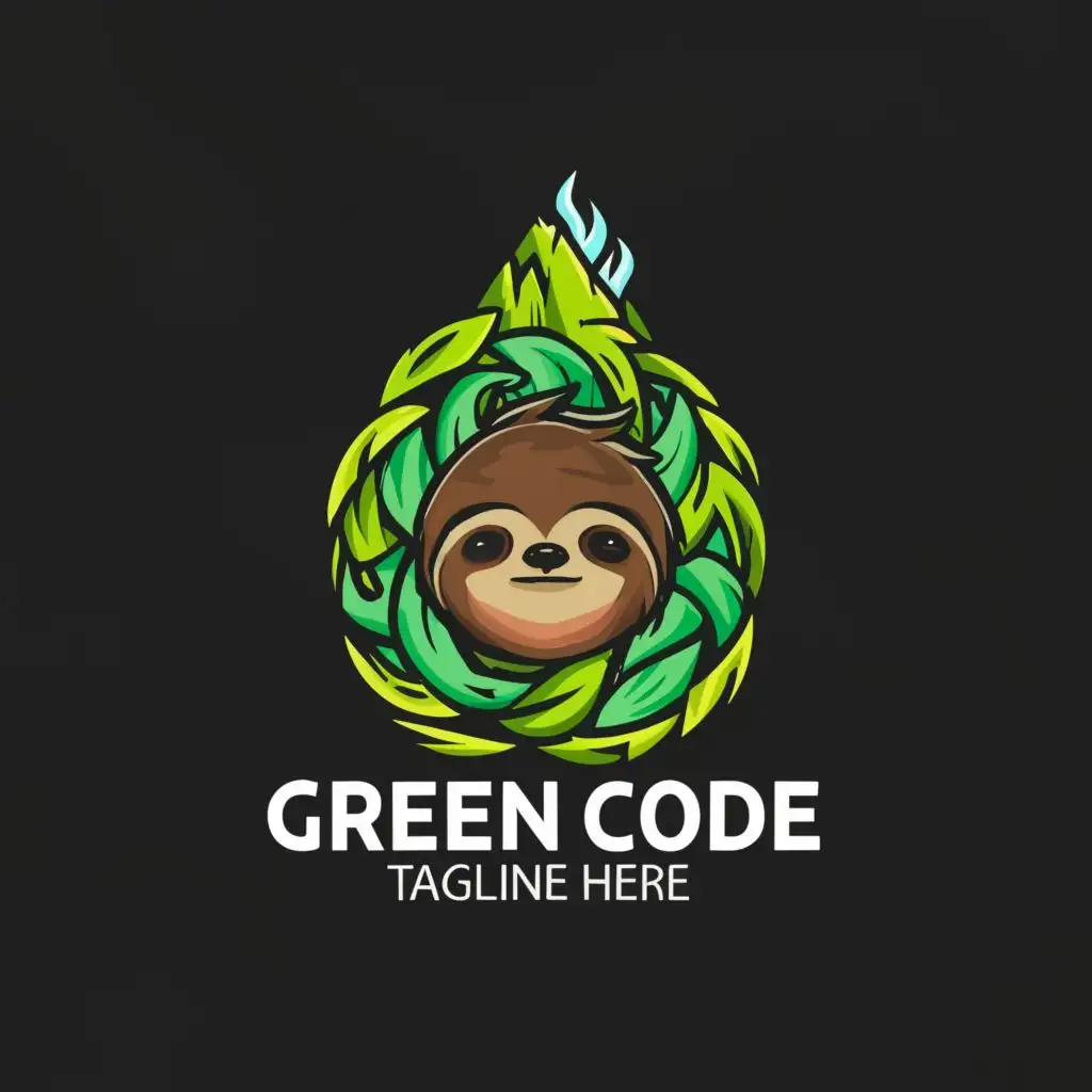 LOGO-Design-for-Green-Code-Energetic-Sloth-and-Volcano-Symbolism-with-Modern-Tech-Aesthetic