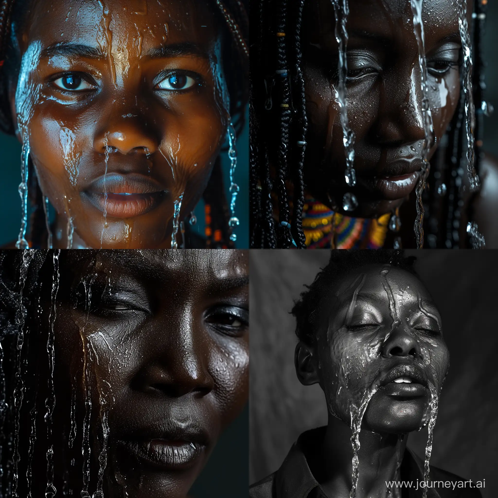 Emotional-African-Woman-with-Flowing-Water-on-Face
