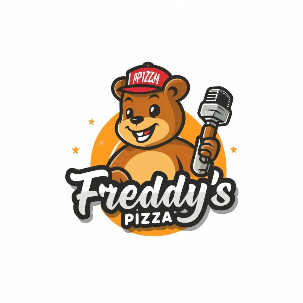 a logo design, with the text "Freddy's PIZZA", main symbol: a friendly quokka with a cap with a microphone, Moderate, be used in pizza Restaurant industry, clear background
