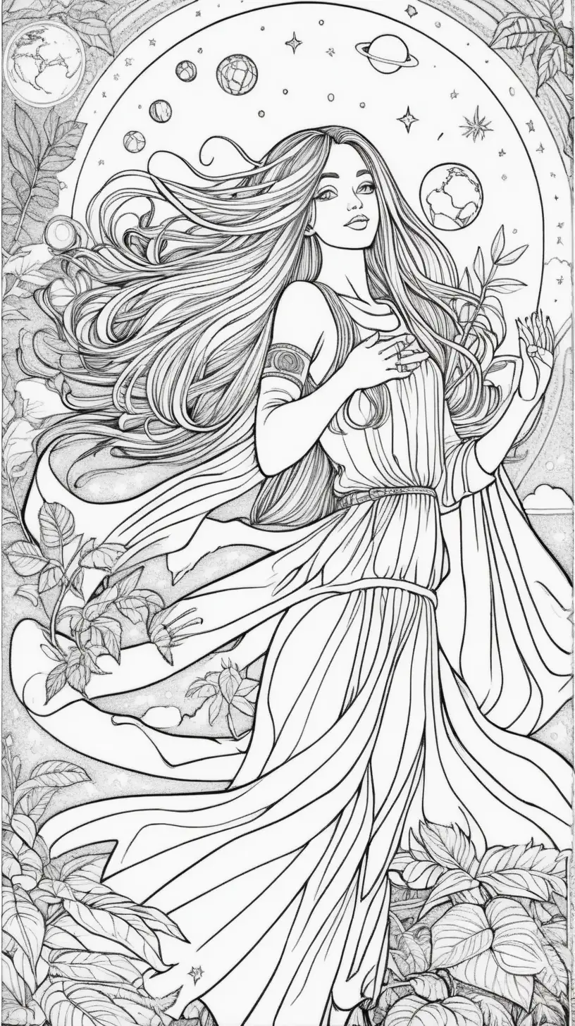 Celestial Woman with Cacao Plant Adult Coloring Page