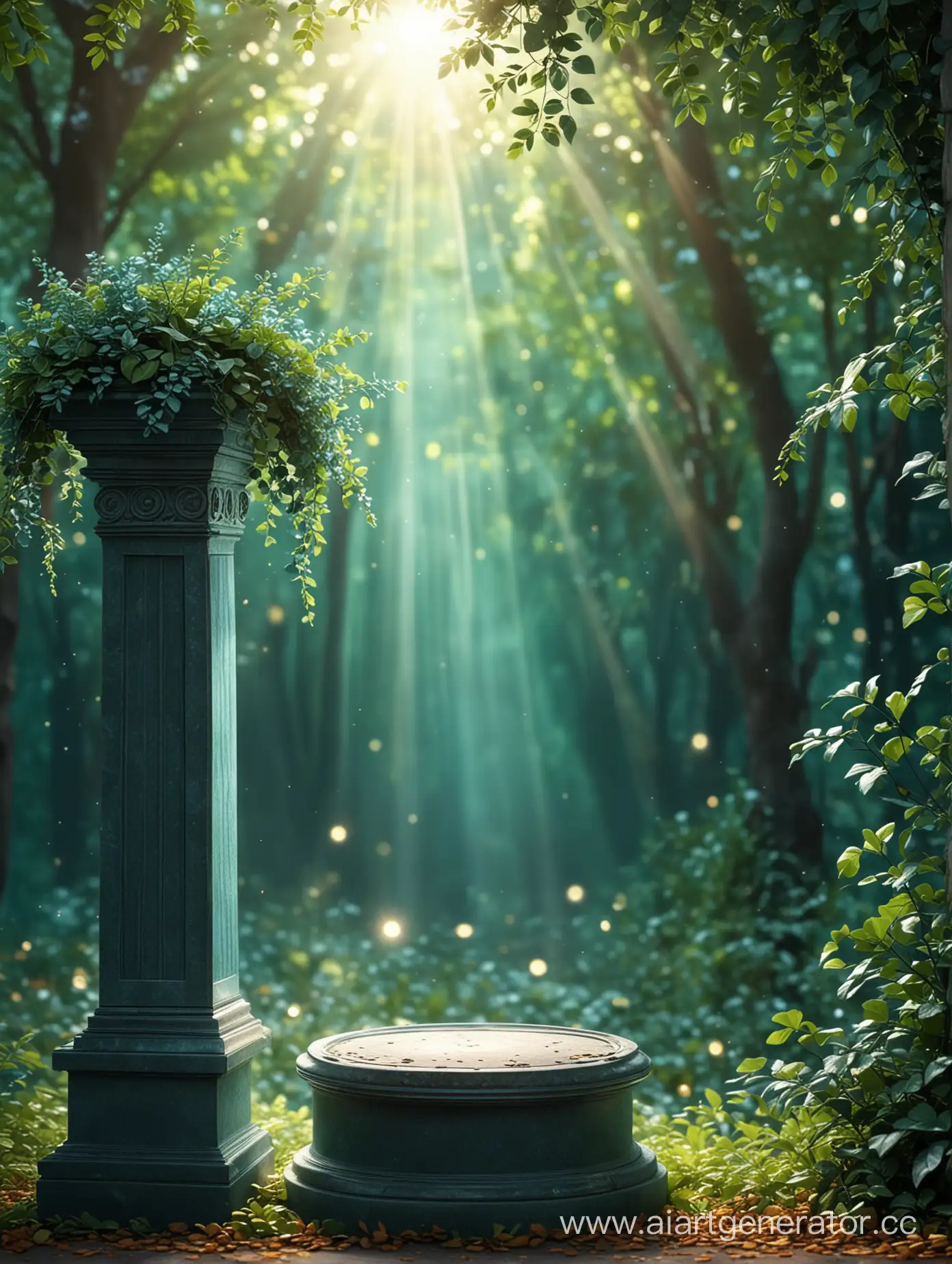 Sunlit-Forest-Pedestal-with-Bokeh-Effect