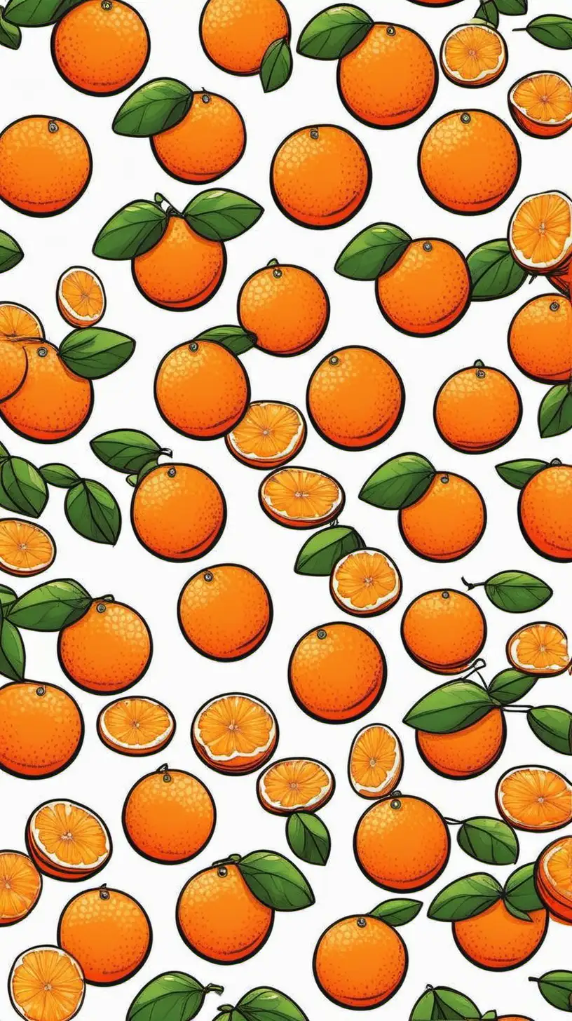 create an ongoing pattern of cartoon oranges on a white background