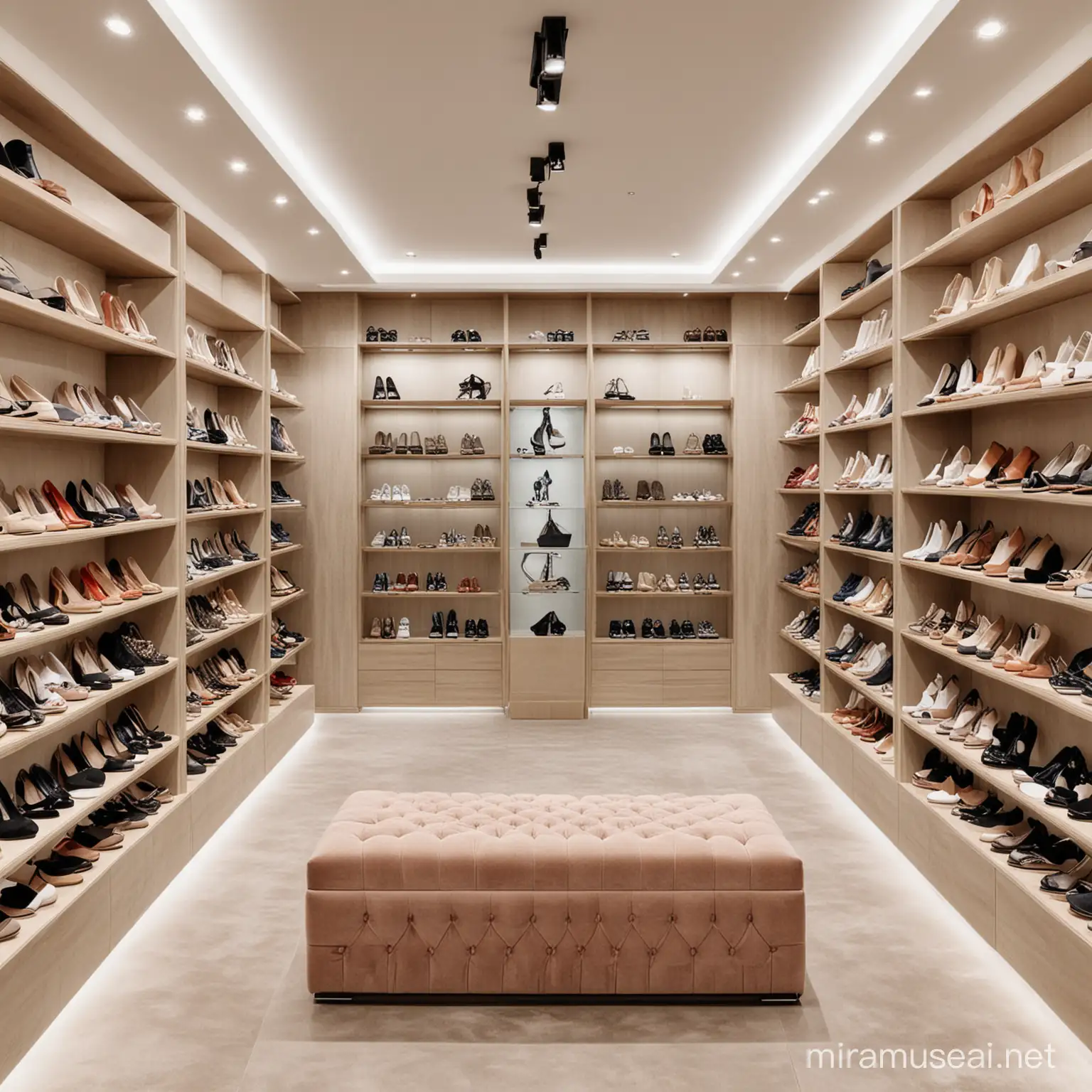 A interior design with shelves for a shop with shoes for women