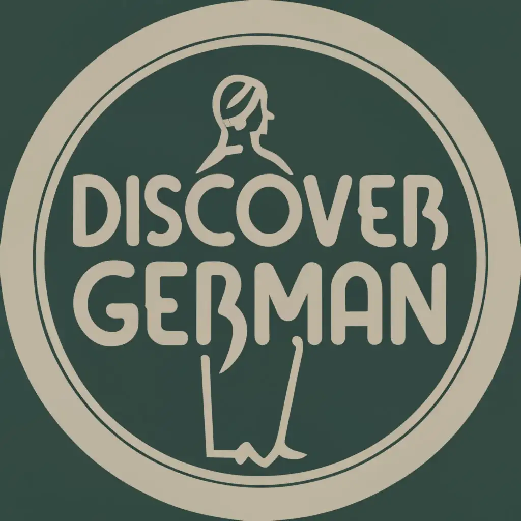 logo, A lady shilloutte teaching German language online., with the text "Discover German", typography, be used in Education industry