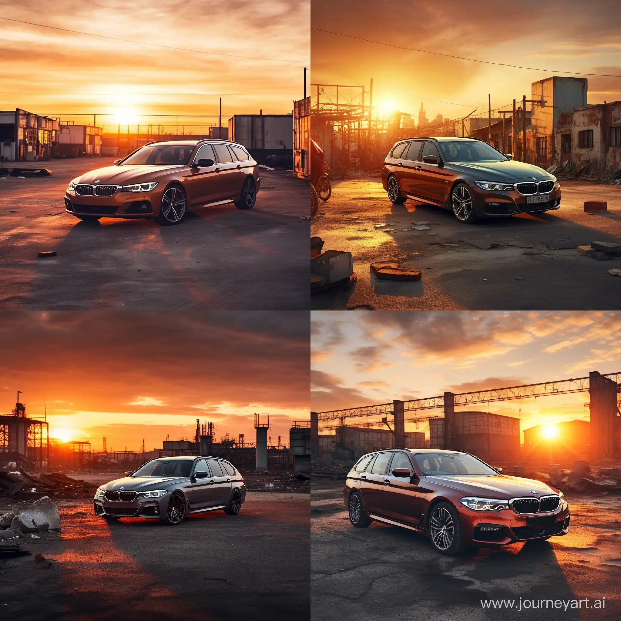  BMW 3er model F31 Kombi bei Sonnenuntergang im Industriegebiet 