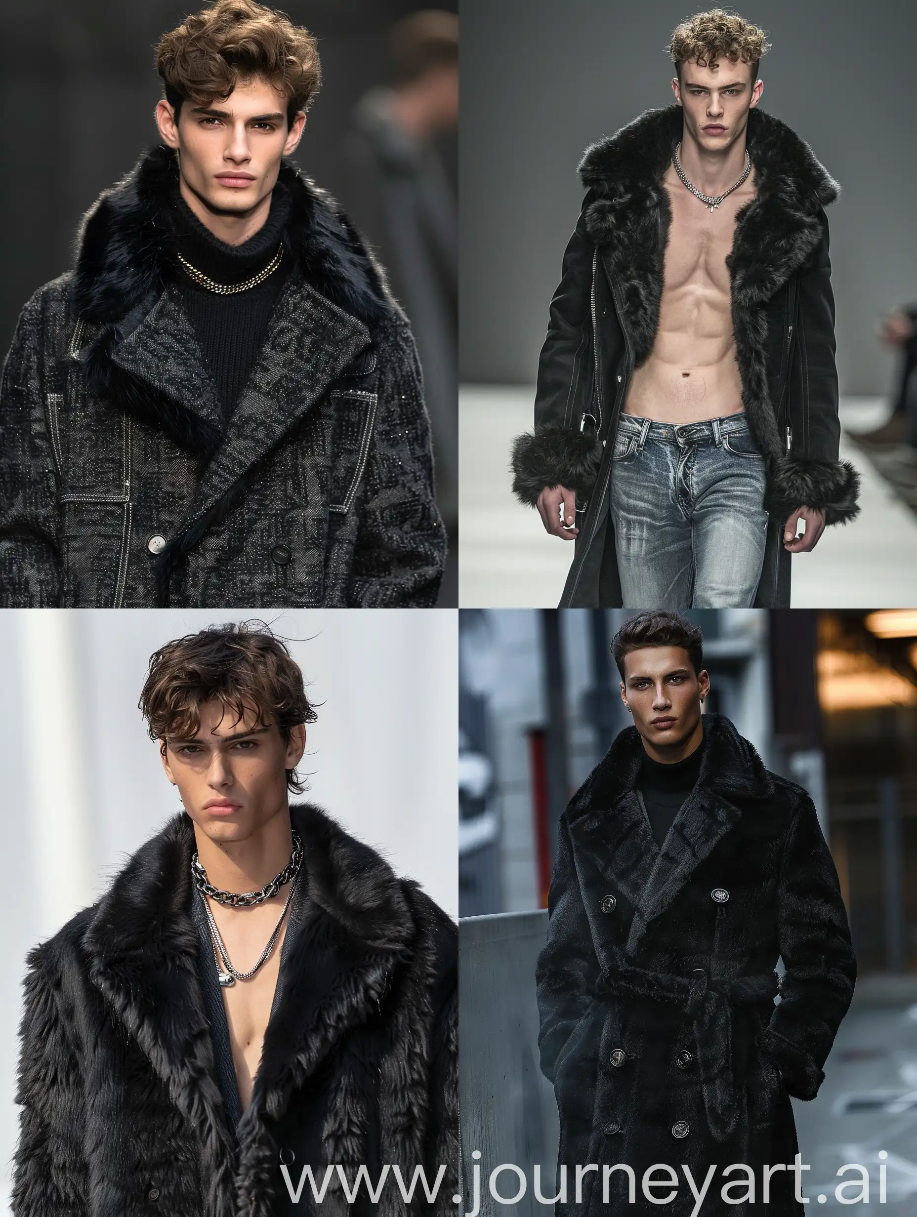 Fashionable-Male-Model-Showcasing-Slim-Runway-Jeans-Coats-and-Luxurious-Jewelry-in-Silver-and-Gold