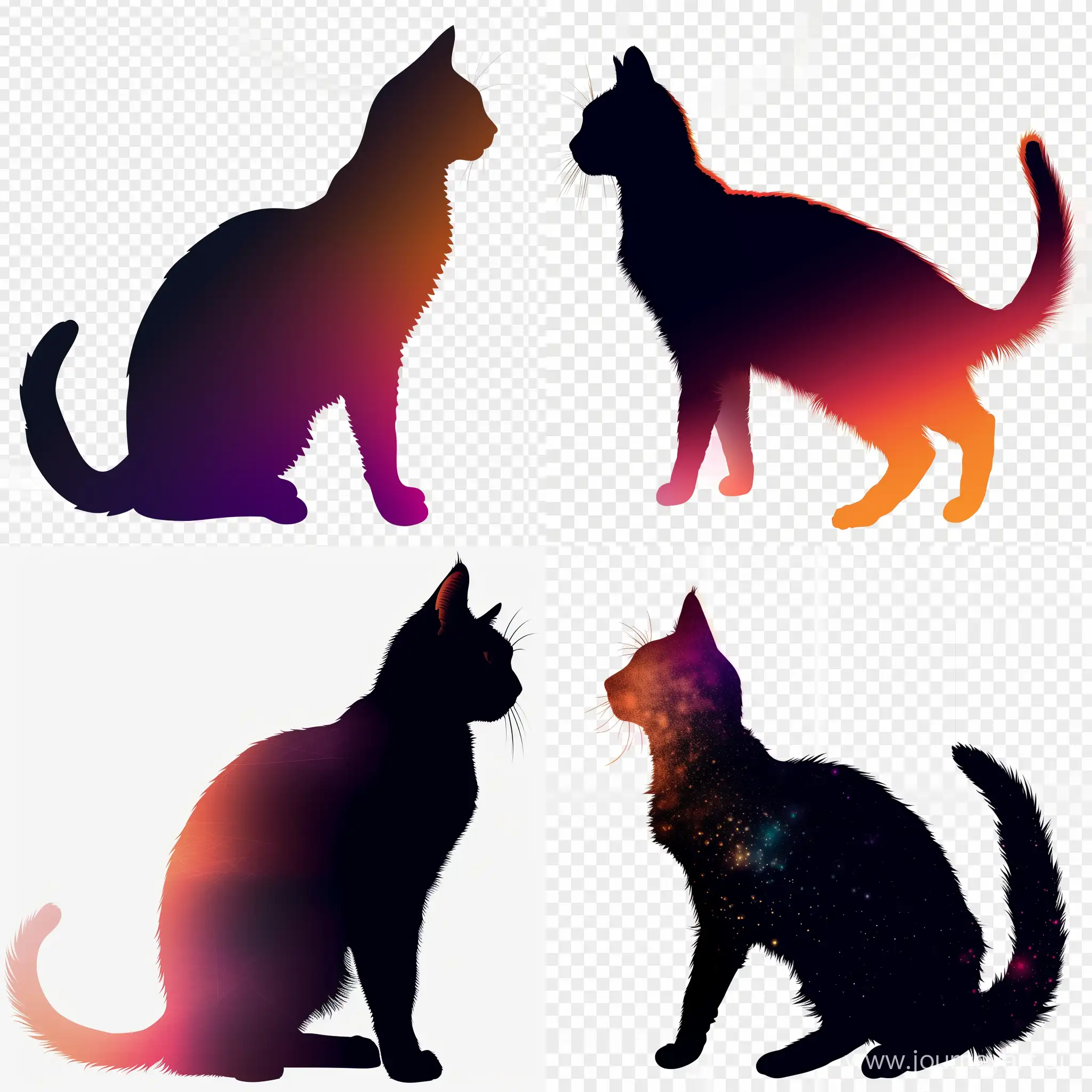 Gradient art, cat,  silhouette, transparent background
