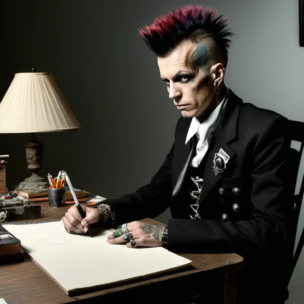 Wise Punk Contemplating at a Vintage Writing Desk