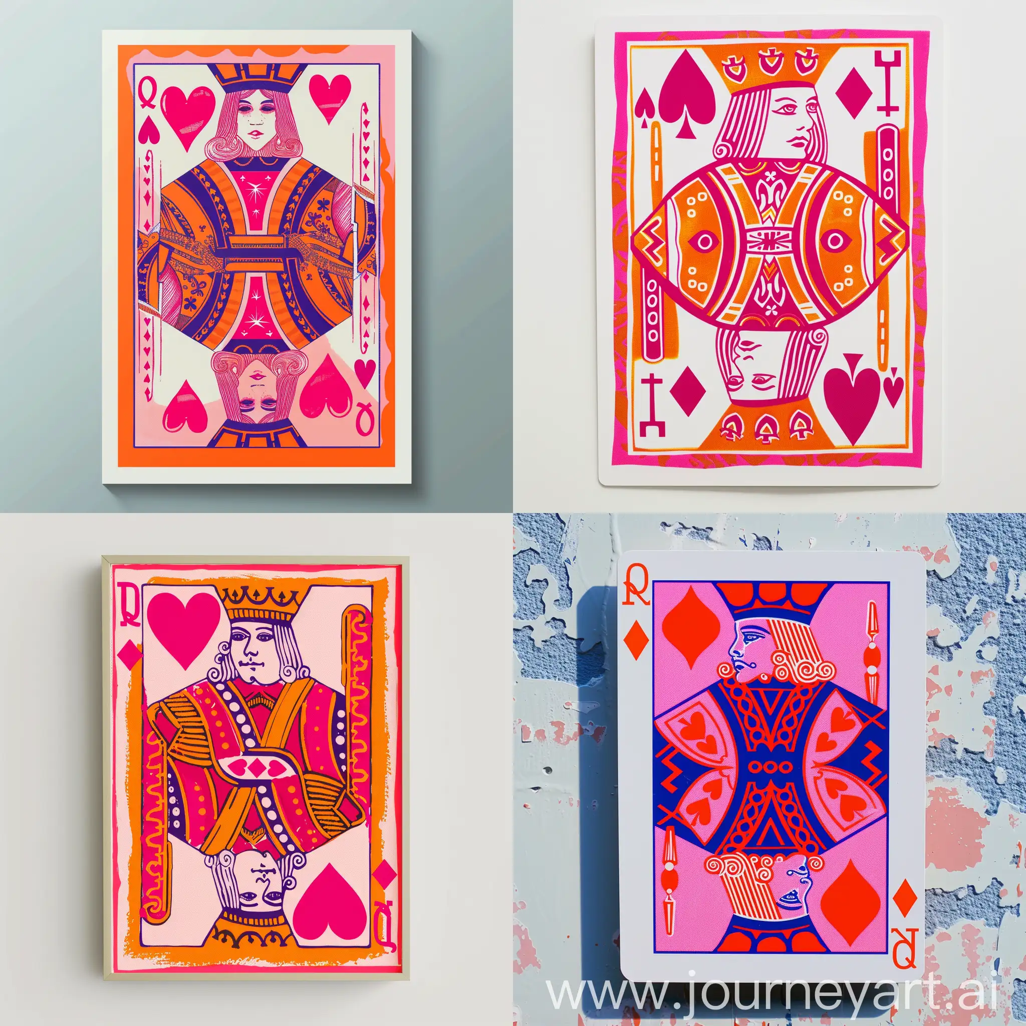 queen of hearts playing card funky wall art, pink and orange preppy wall art dorm decor, preppy y2k room decor aesthetic maximalist wall art