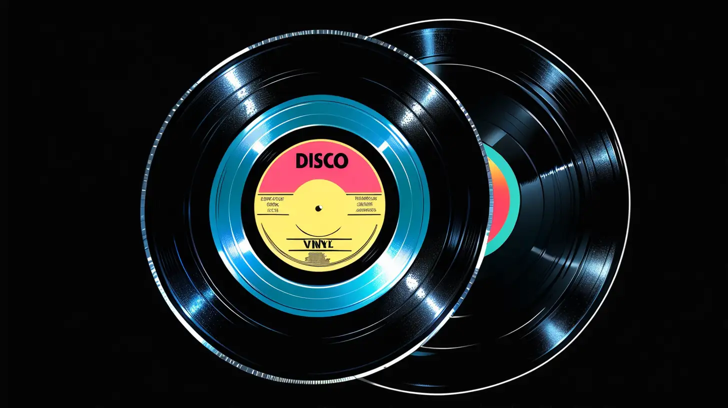 Colorful Disco Vinyl Record on Dark Background