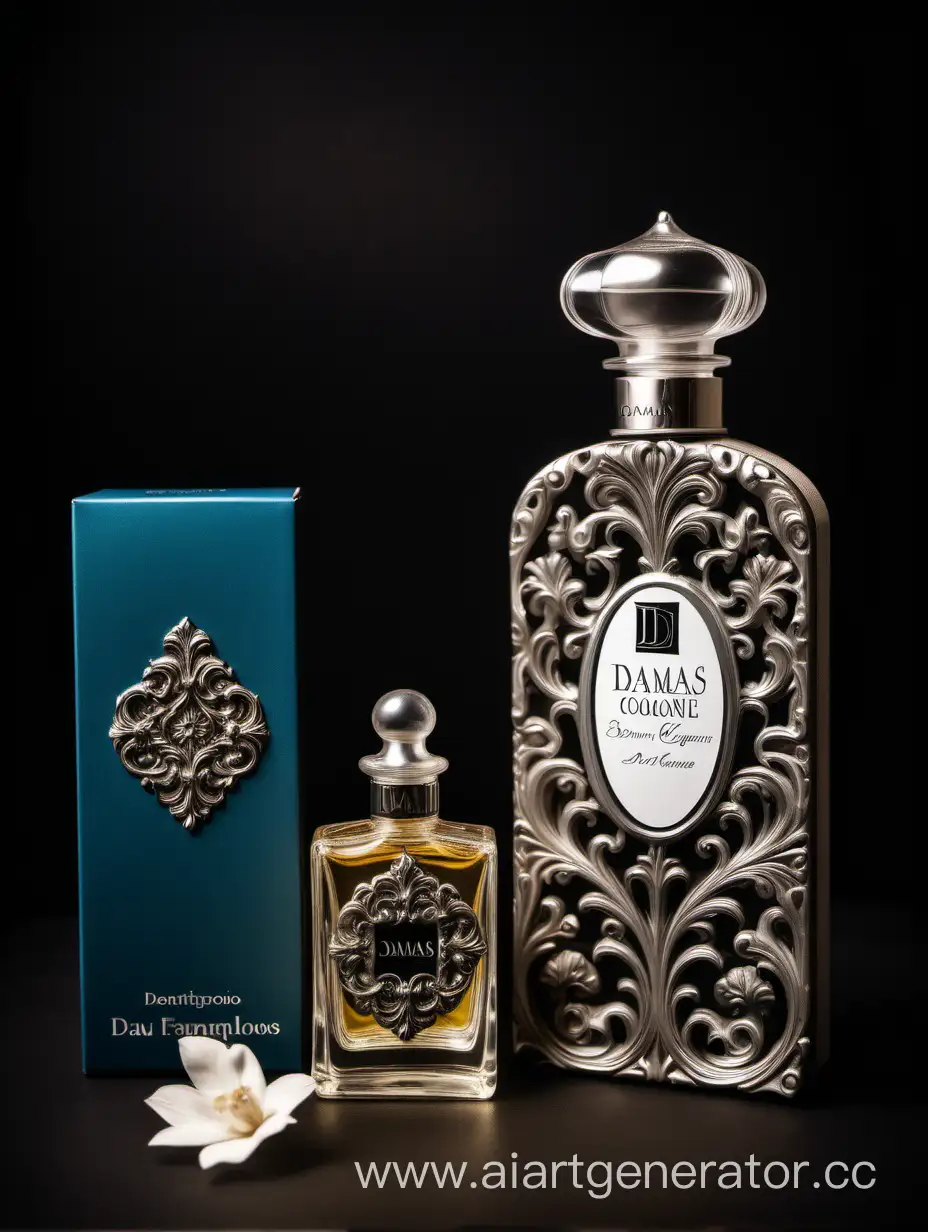 a bottle of damas cologne sitting next to a box, a flemish Baroque by Demetrios Farmakopoulos, instagram contest winner, dau-al-set, dynamic composition, contest winner, feminine