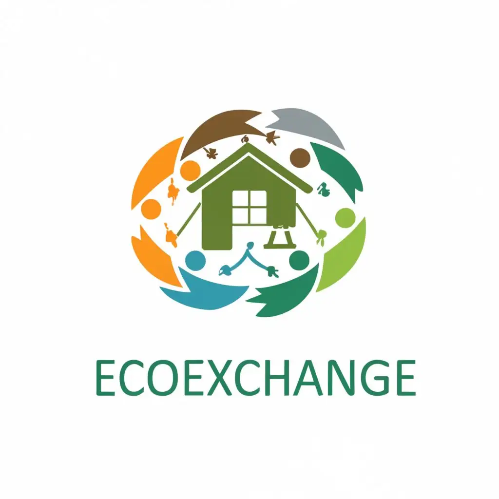 a logo design,with the text "EcoExchange", main symbol:home and group of people,complex,be used in Home Family industry,clear background
