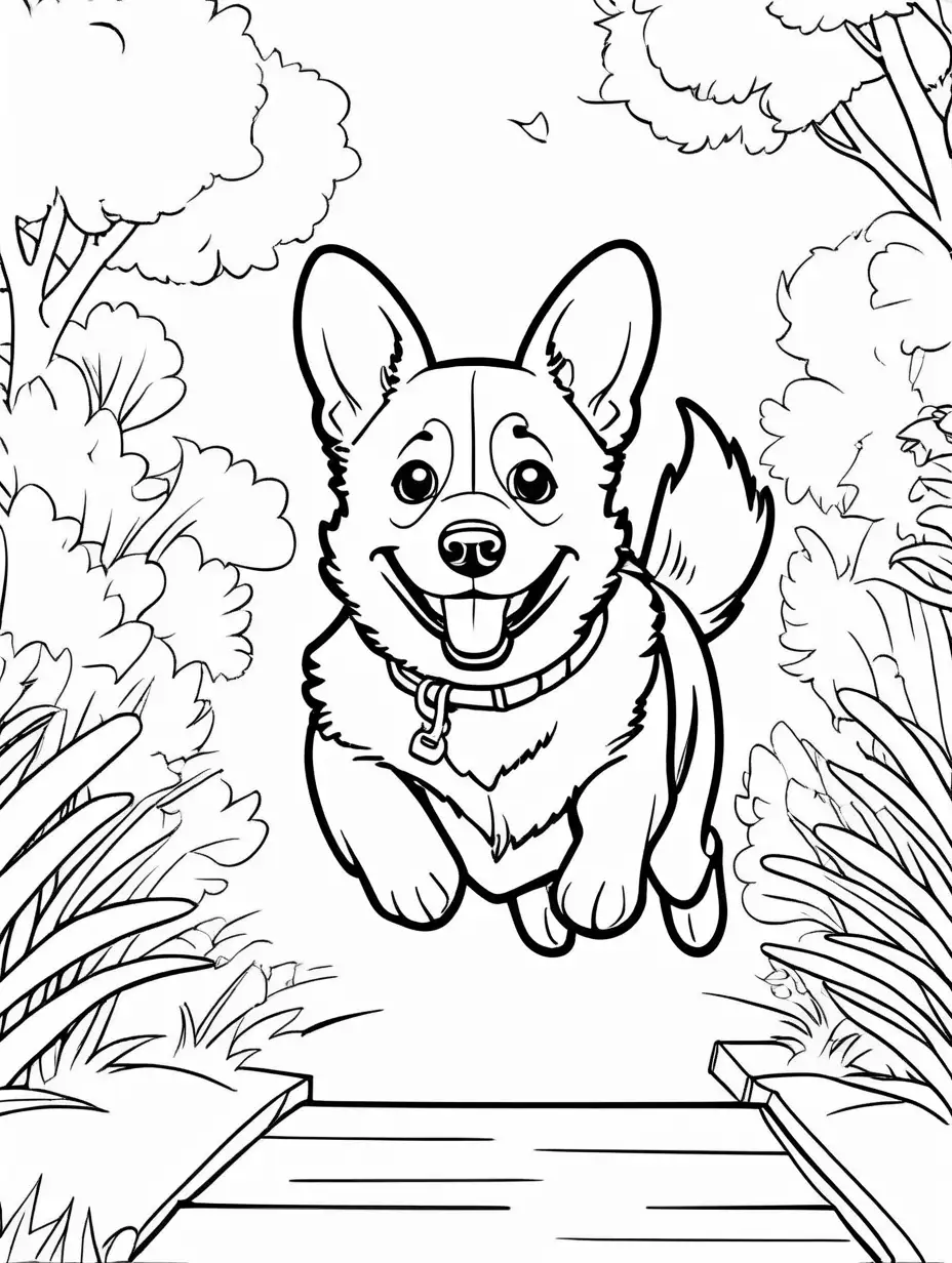 Corgi Zooming Outdoors Coloring Page Fun Activity for Kids