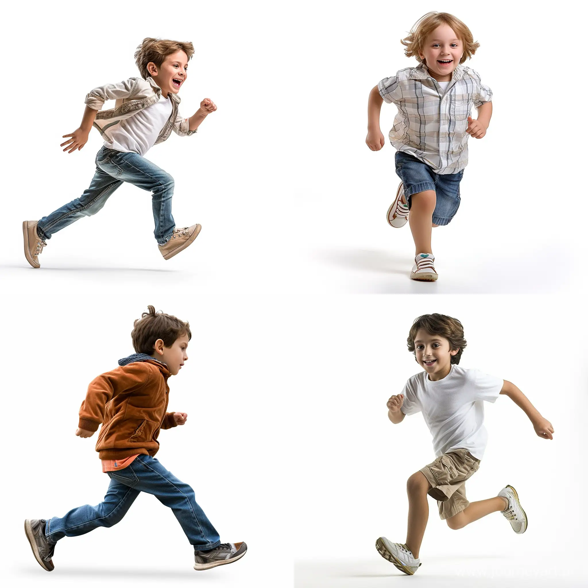kid runing with white solid background , Highquality, highly detailed
