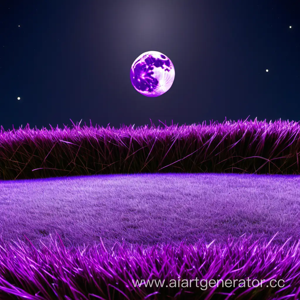 Serene-Night-Scene-Moonlit-Purple-Lawn-with-Short-Grass